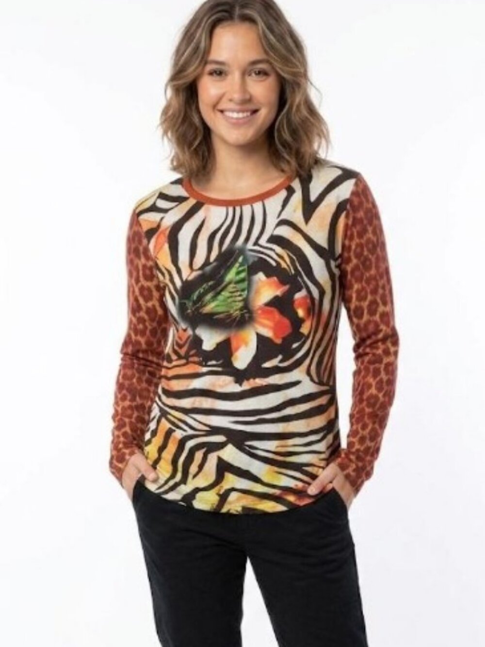Pierre New York Whimisgoth Animal Print Top with Butterfly Women's Medium